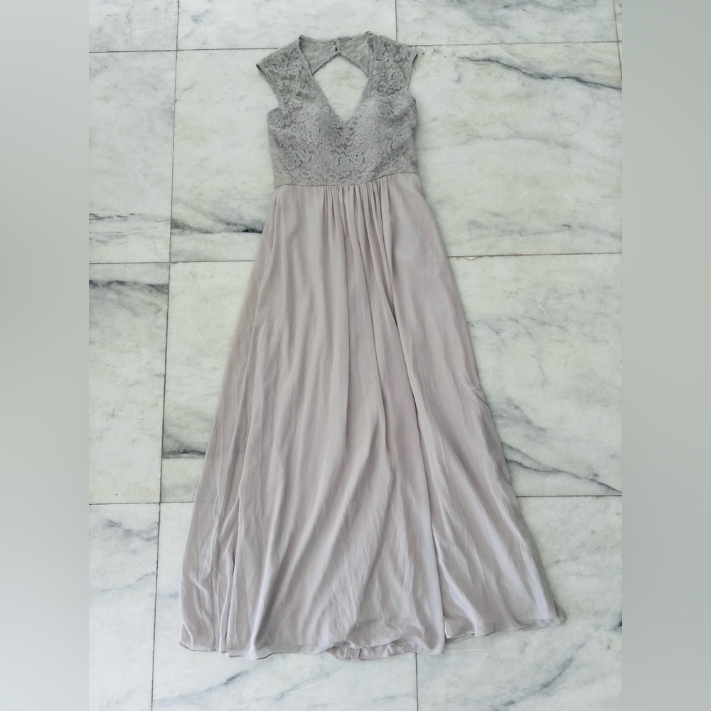 Bari Jay Dress Lace Chiffon Gray Empire Waist 14 NWT Ethereal Romantic Wedding